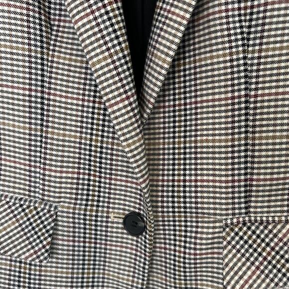 1. State Tan Black Burgundy Navy Plaid Blazer Size 10 Pockets Buttons Work Long - Picture 3 of 8